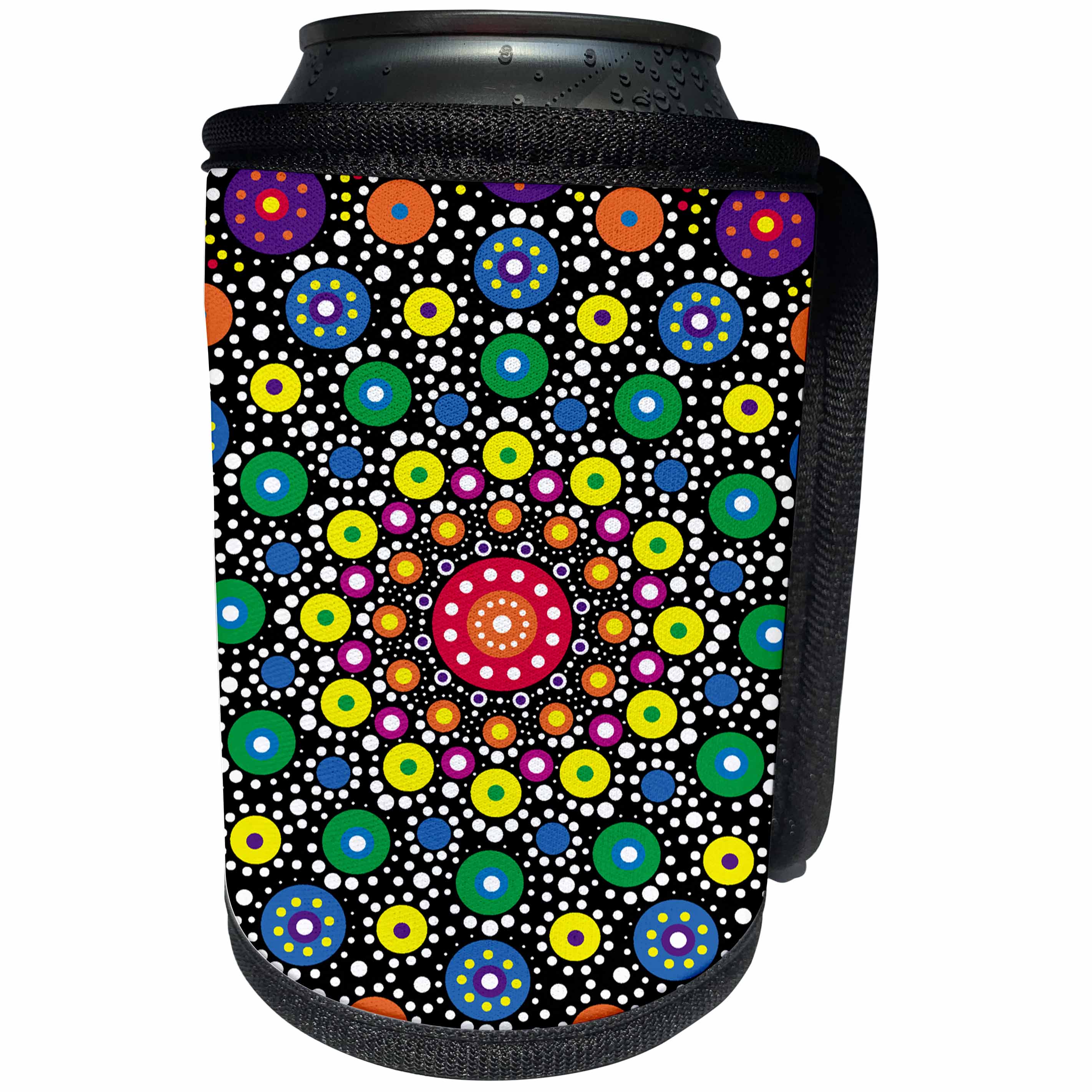 3dRose TDSwhite – Patterns Designs - Dot Mandala - Can Cooler Bottle Wrap (cc_285193)