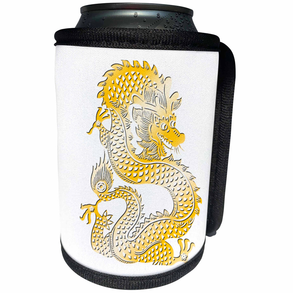 3dRose TDSwhite – Patterns Designs - Golden Dragon Chinese Zodiac Symbol - Can Cooler Bottle Wrap (cc_285196)