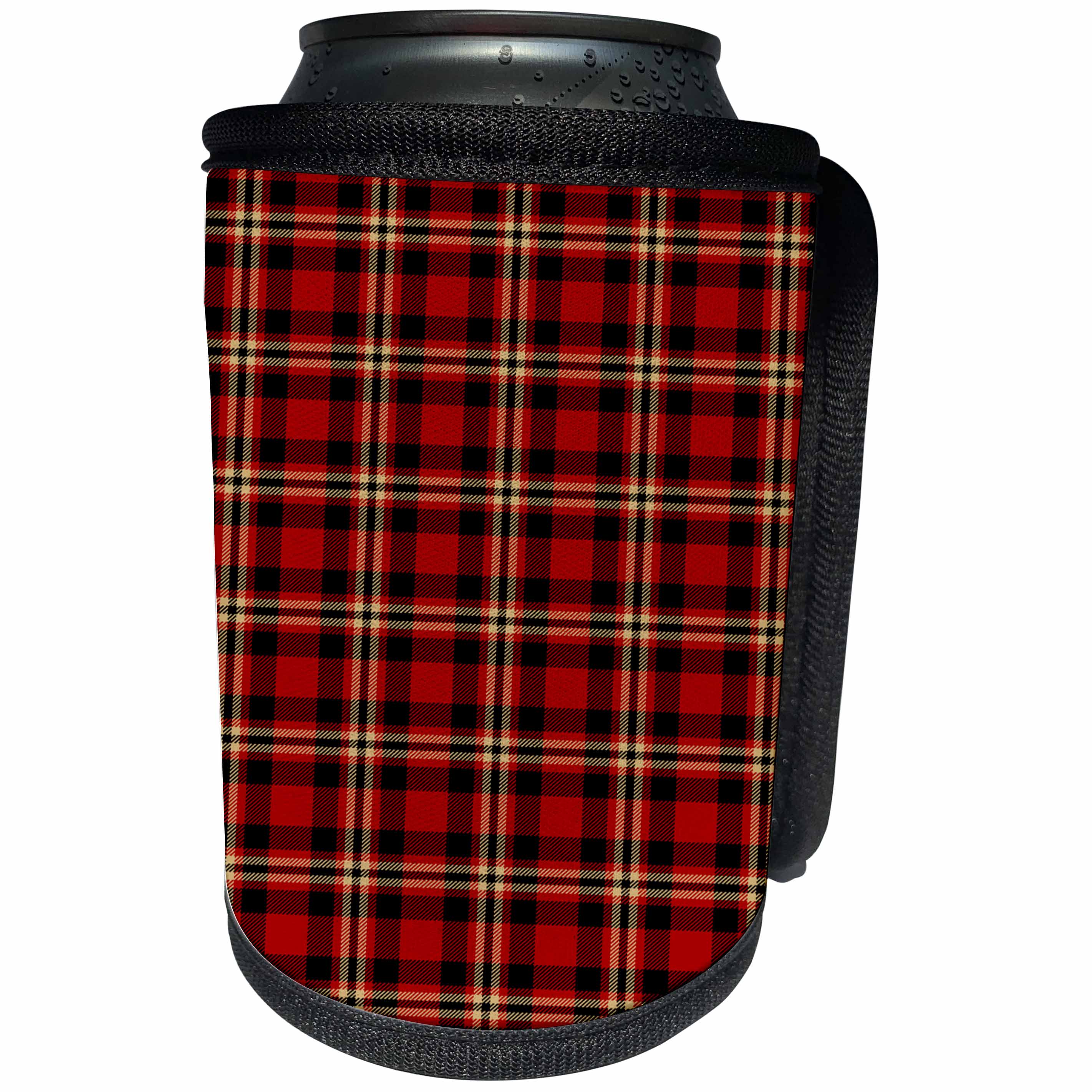 3dRose TDSwhite – Patterns Designs - Lumberjack Plaid Tartan Red Black Tan - Can Cooler Bottle Wrap (cc_285198)