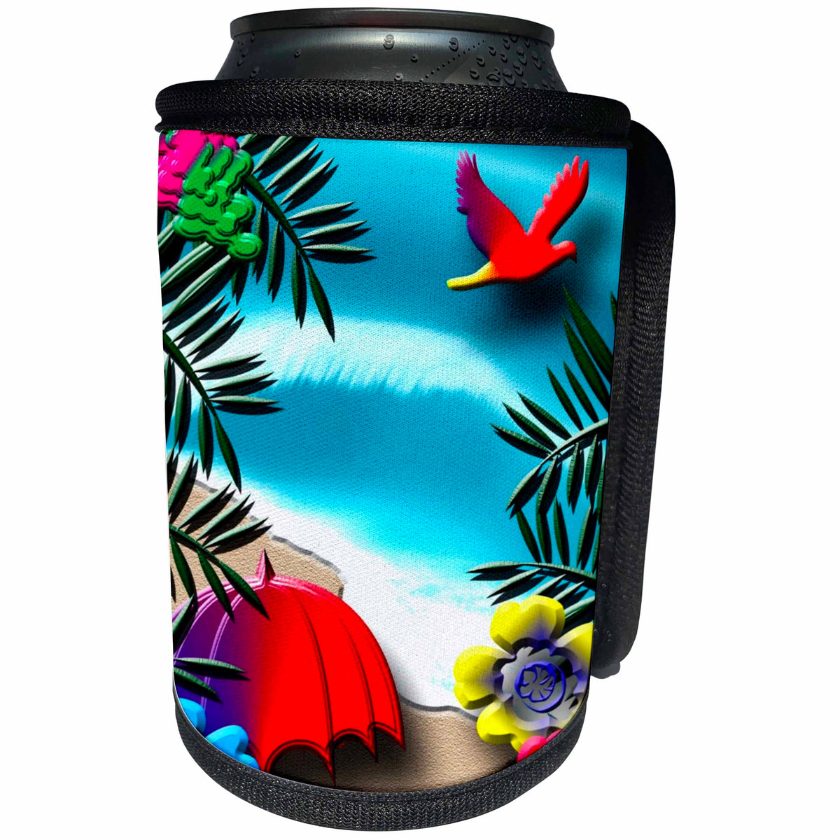 3dRose TDSwhite – Patterns Designs - Stylized Tropical Scene Bright Colors - Can Cooler Bottle Wrap (cc_285210)