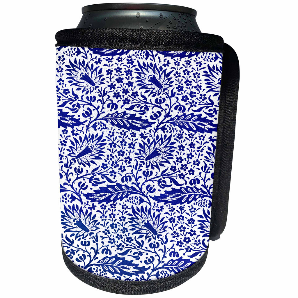 3dRose TDSwhite – Patterns Designs - Vintage Blue Floral - Can Cooler Bottle Wrap (cc_285212)