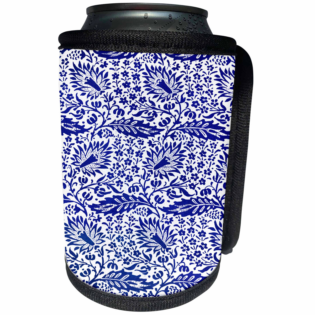3dRose TDSwhite – Patterns Designs - Vintage Blue Floral - Can Cooler Bottle Wrap (cc_285212)
