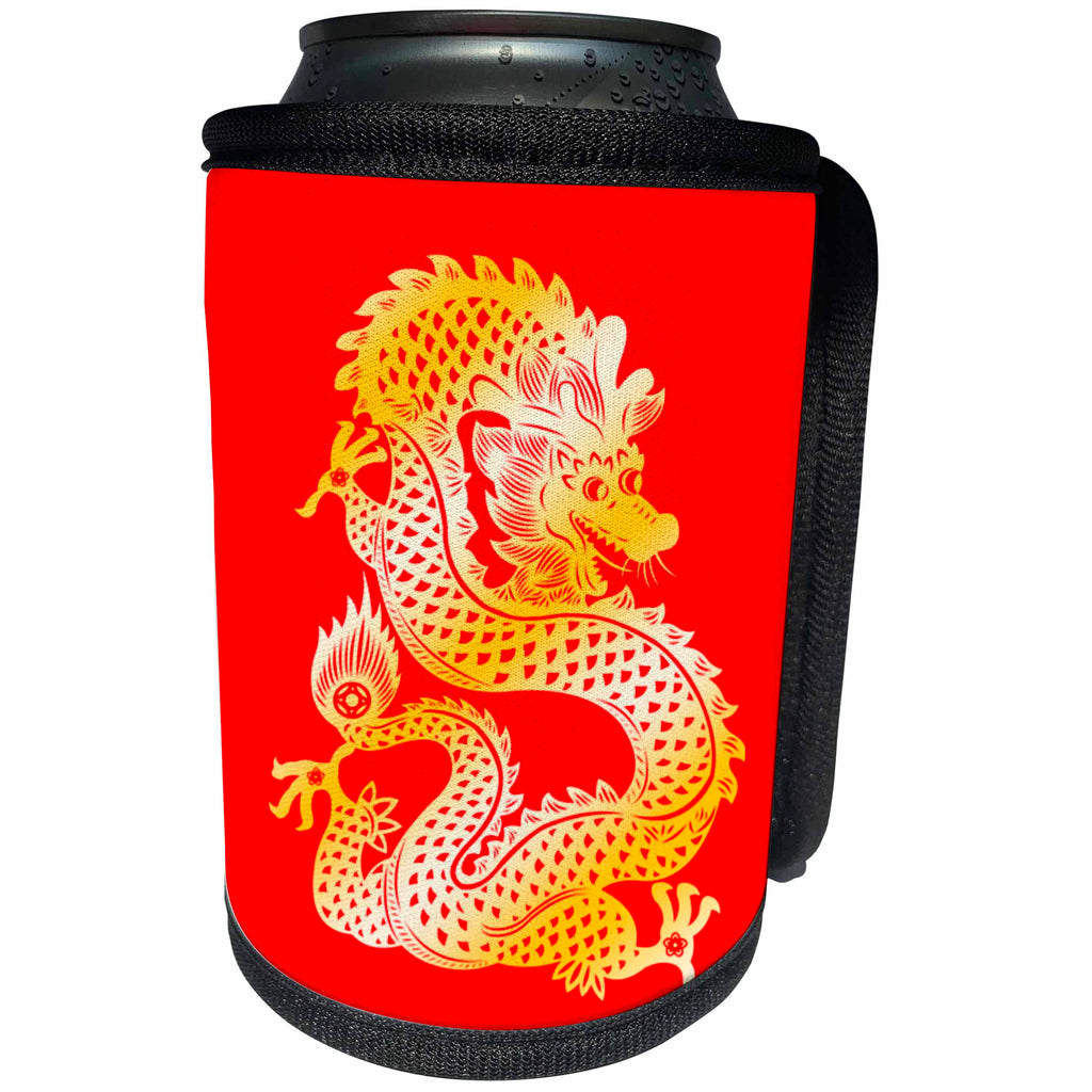 3dRose TDSwhite – Patterns Designs - Dragon Red Gold Chinese Zodiac - Can Cooler Bottle Wrap (cc_285214)