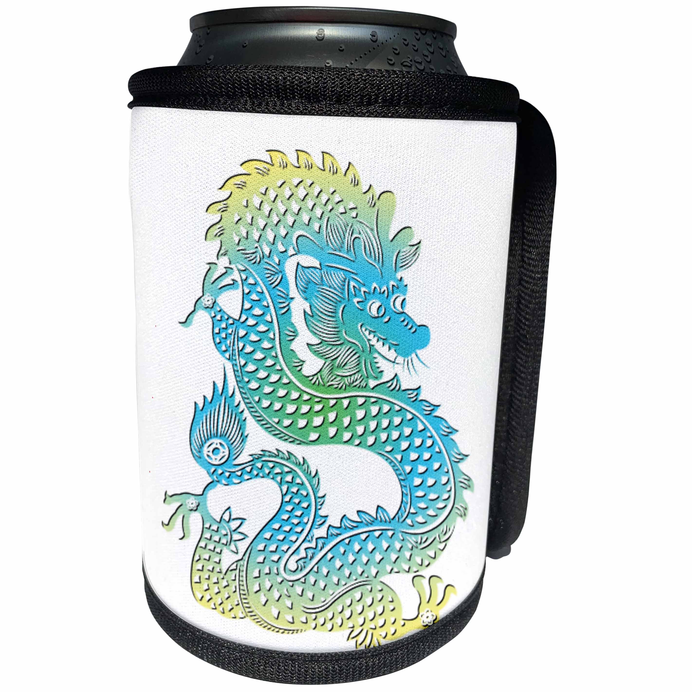 3dRose TDSwhite – Patterns Designs - Happy Dragon Chinese Zodiac Symbol - Can Cooler Bottle Wrap (cc_285215)