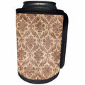 3dRose TDSwhite – Patterns Designs - Brown Damask Floral Design - Can Cooler Bottle Wrap (cc_285228)