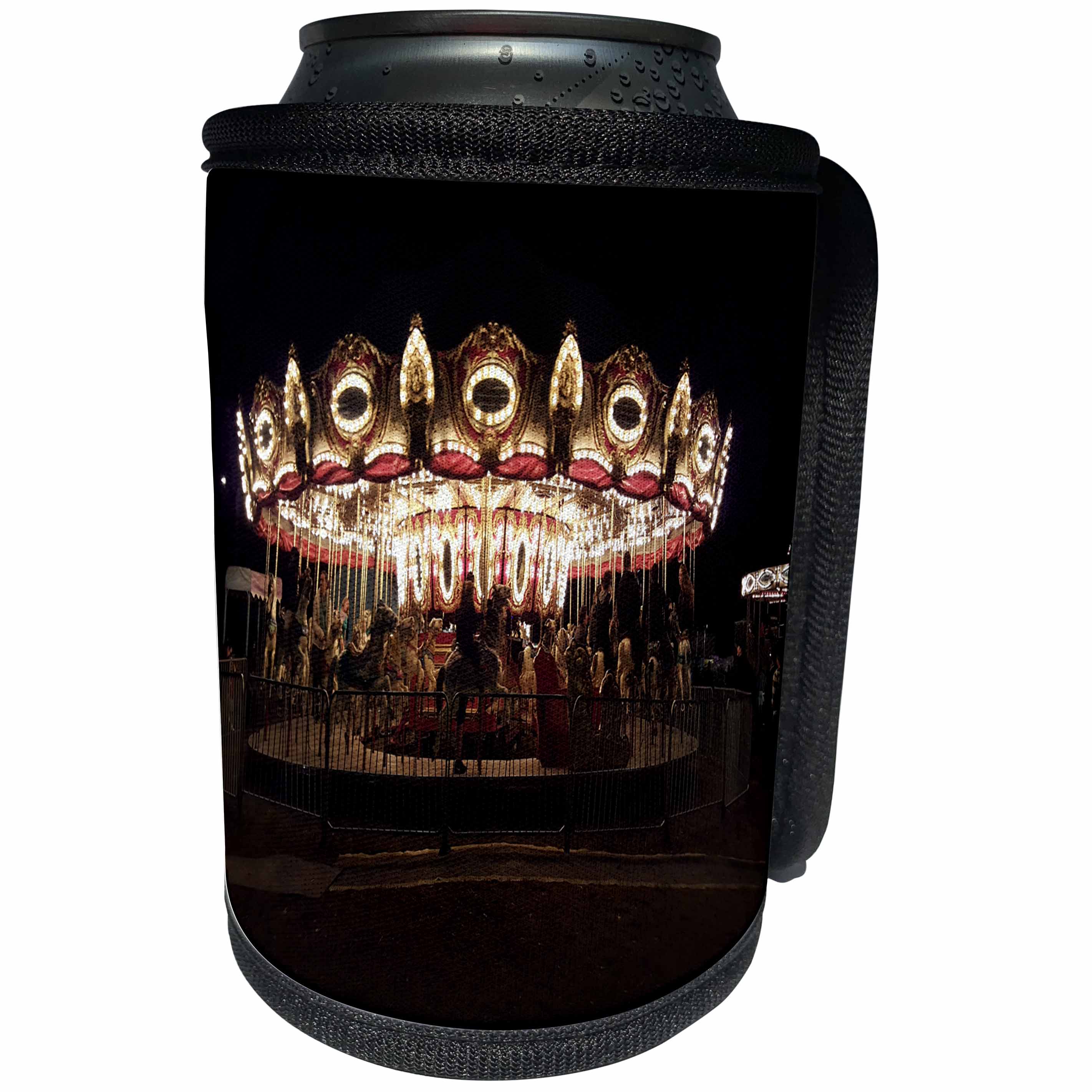 3dRose TDSwhite – Miscellaneous Photography - Carousel Merry Go Round Amusement Park Lit Up At Night - Can Cooler Bottle Wrap (cc_285279)