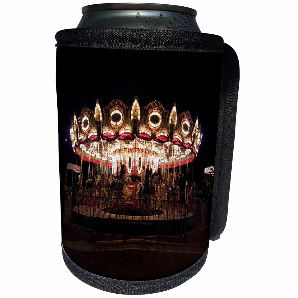 3dRose TDSwhite – Miscellaneous Photography - Carousel Merry Go Round Amusement Park Night Lights - Can Cooler Bottle Wrap (cc_285280)