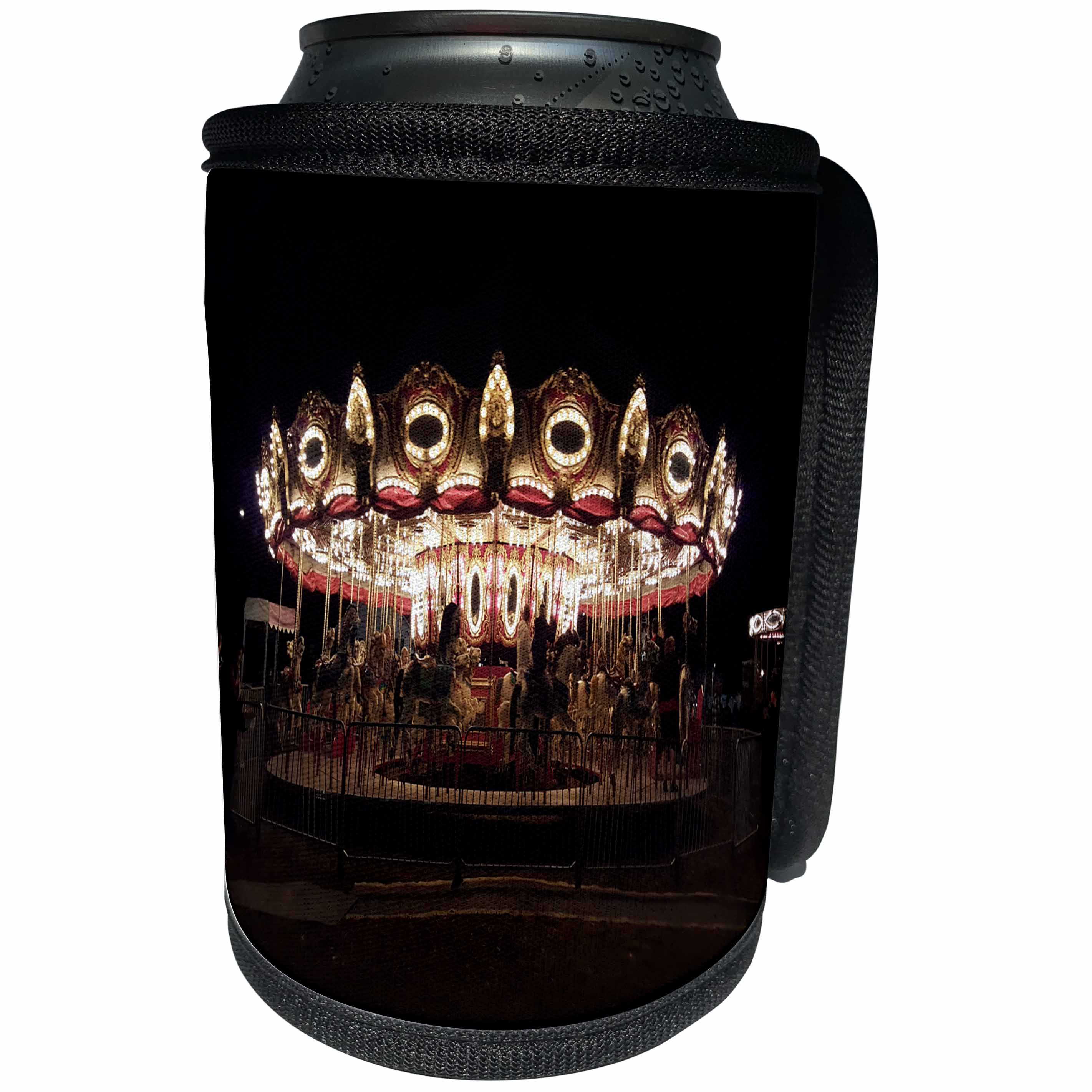3dRose TDSwhite – Miscellaneous Photography - Carousel Merry Go Round Amusement Park Night Lights - Can Cooler Bottle Wrap (cc_285280)