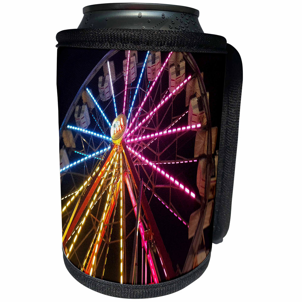 3dRose TDSwhite – Miscellaneous Photography - Colorful Ferris Wheel Carnival Amusement Park Lit Up At Night - Can Cooler Bottle Wrap (cc_285281)