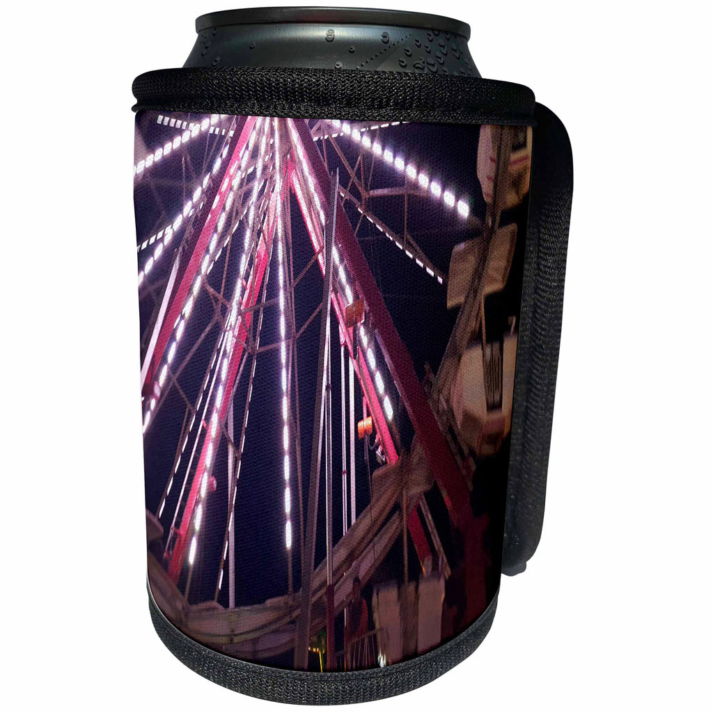 3dRose TDSwhite – Miscellaneous Photography - Ferris Wheel Carnival Amusement Park Night Lights - Can Cooler Bottle Wrap (cc_285282)