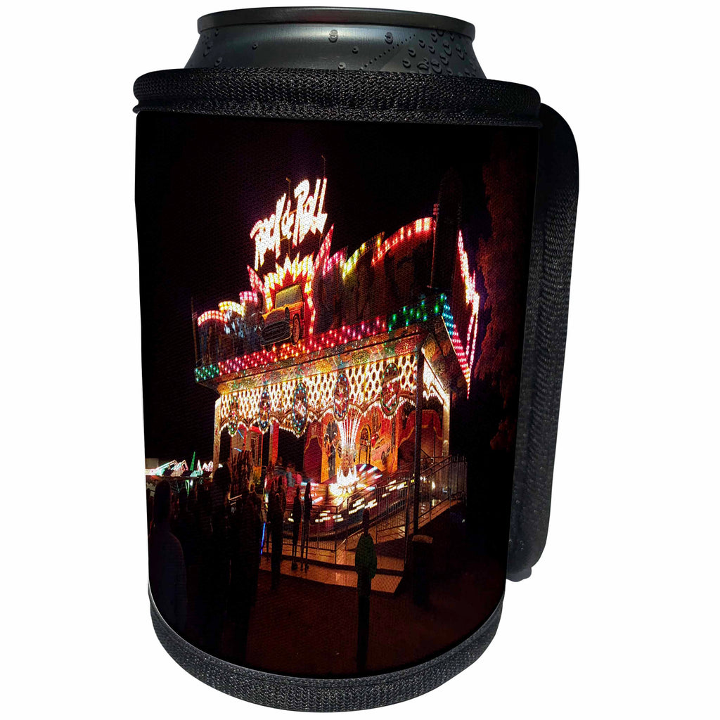 3dRose TDSwhite – Miscellaneous Photography - Amusement Park Carnival Ride Lights Night - Can Cooler Bottle Wrap (cc_285283)