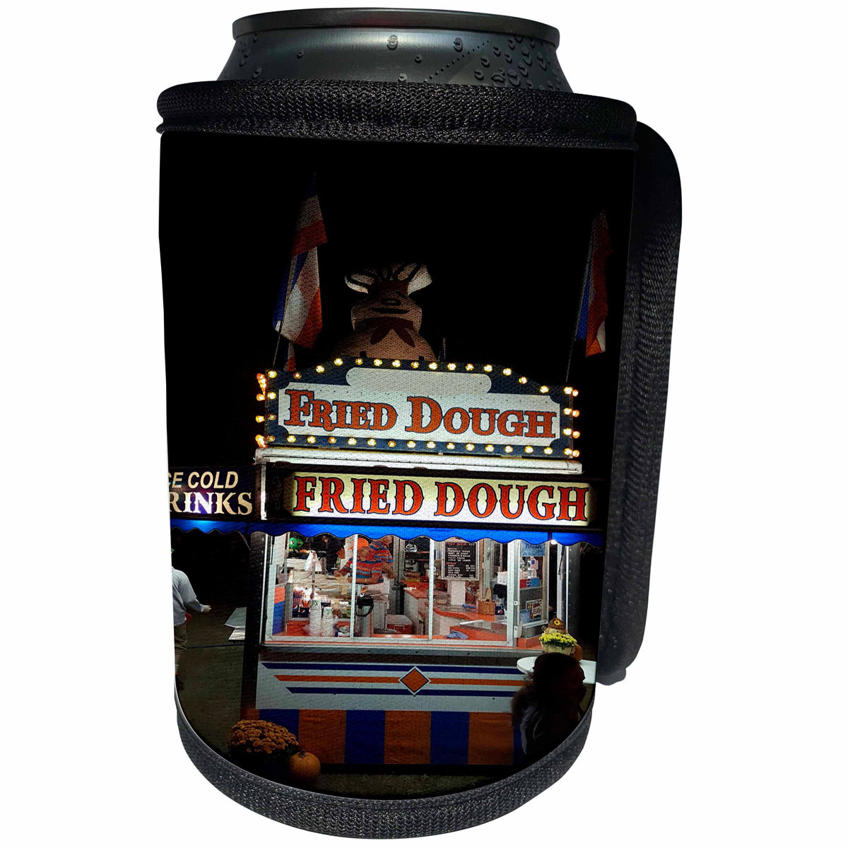3dRose TDSwhite – Miscellaneous Photography - Carnival Food Booth Fried Dough Lit Up Night - Can Cooler Bottle Wrap (cc_285284)