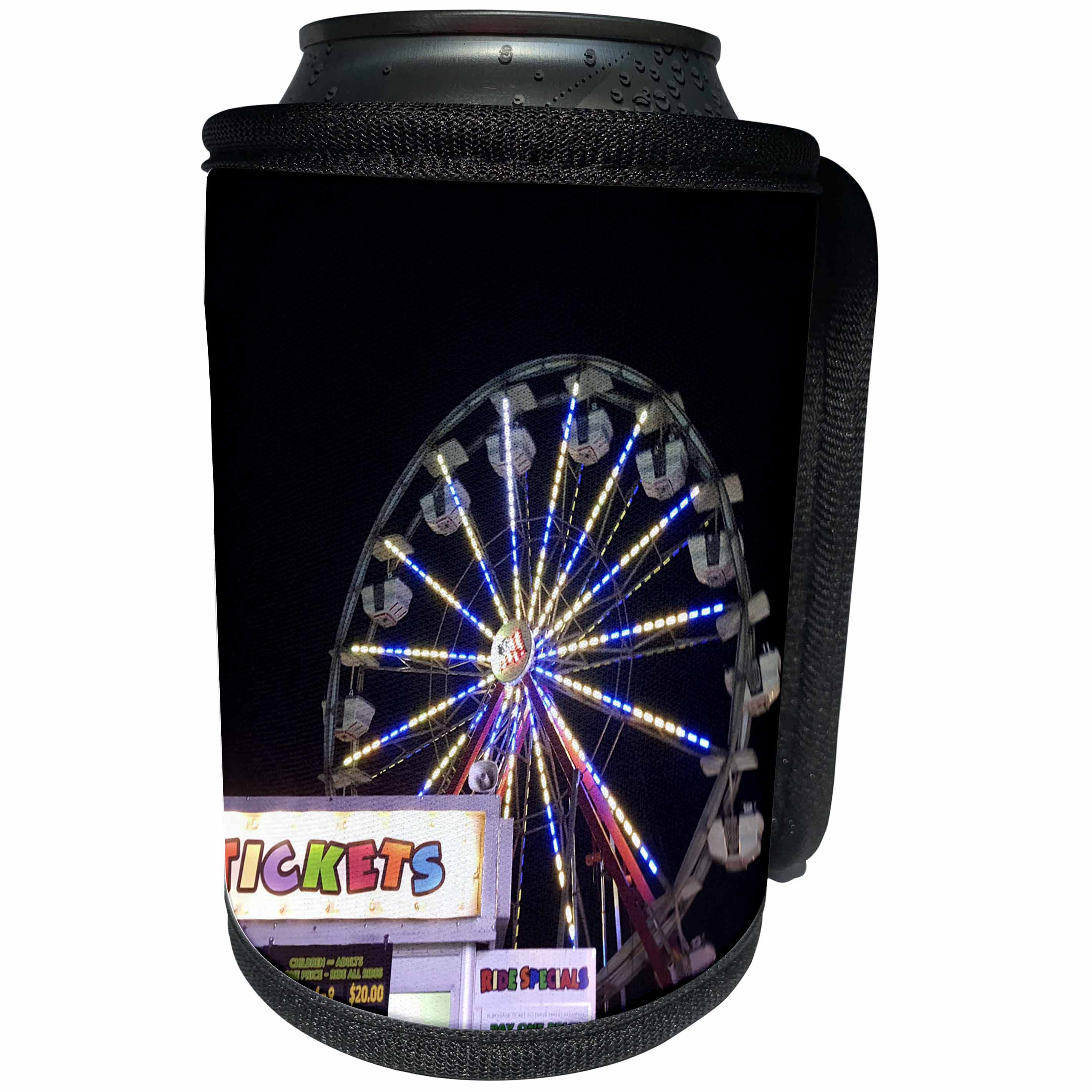 3dRose TDSwhite – Miscellaneous Photography - Carnival Ticket Booth Ferris Wheel Night Lights - Can Cooler Bottle Wrap (cc_285285)