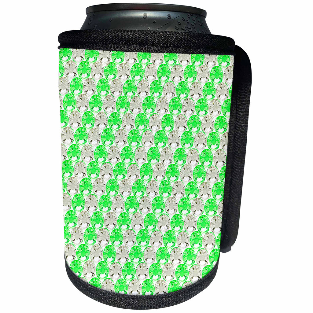 3dRose Janna Salak Designs Rhinestone Designs - Clear and Green Stripe Rhinestone Gem Print - Can Cooler Bottle Wrap (cc_28529)