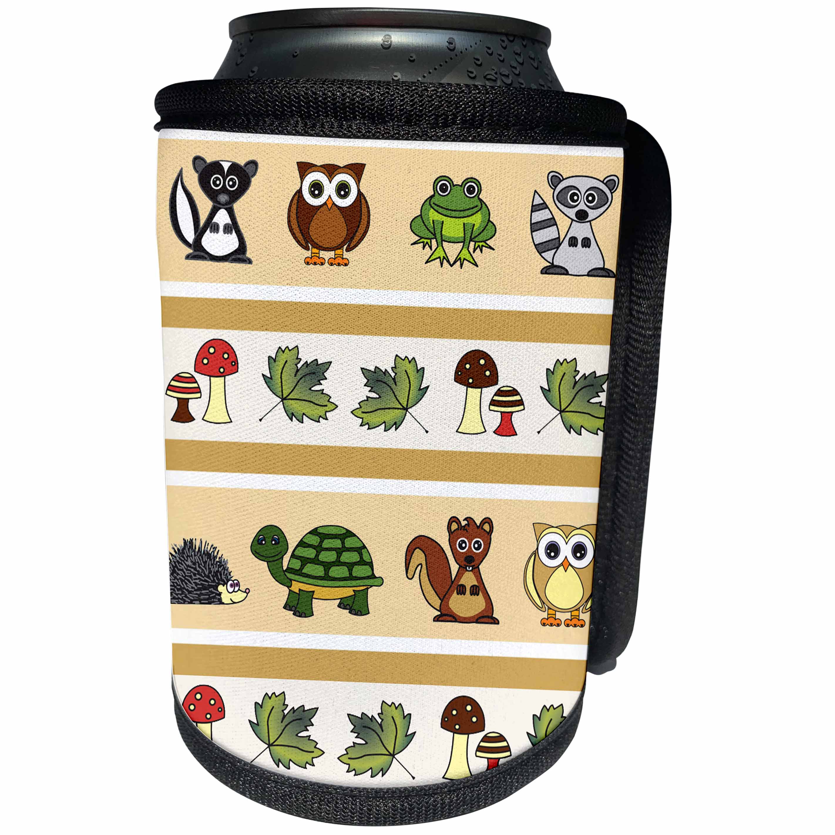 3dRose Janna Salak Designs Woodland Creatures - Cute Woodland Creatures Forest Print Cream Taupe - Can Cooler Bottle Wrap (cc_28530)