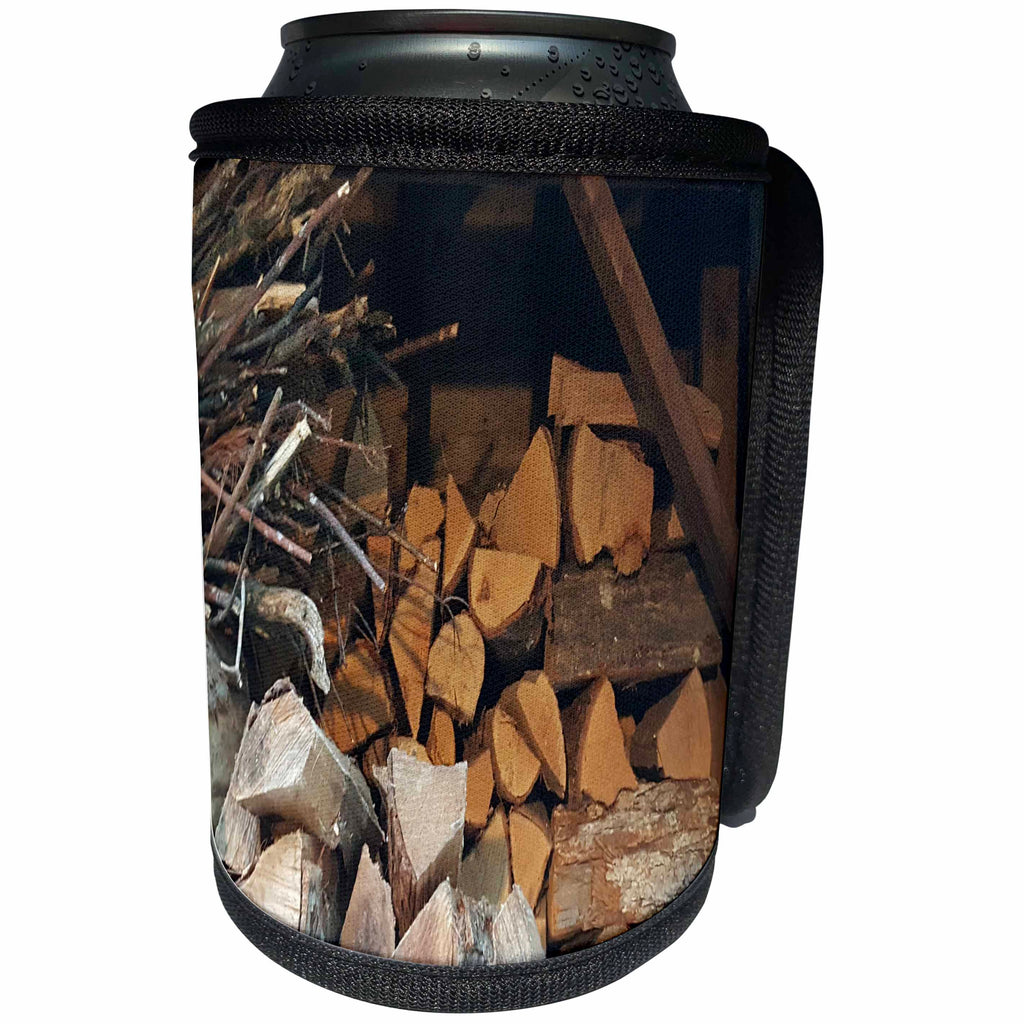 3dRose TDSwhite – Miscellaneous Photography - Rustic Firewood Sticks Woodshed - Can Cooler Bottle Wrap (cc_285309)