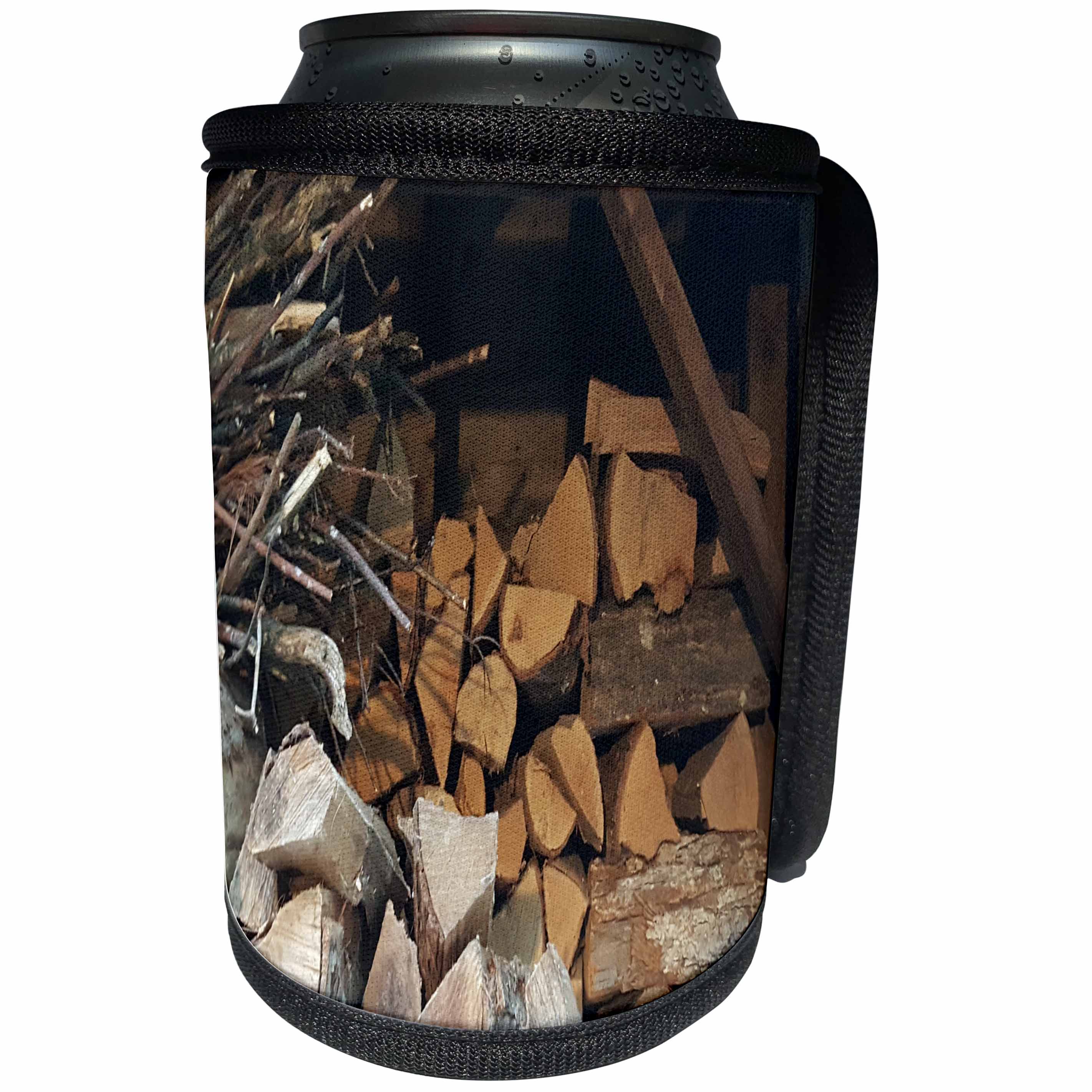 3dRose TDSwhite – Miscellaneous Photography - Rustic Firewood Sticks Woodshed - Can Cooler Bottle Wrap (cc_285309)