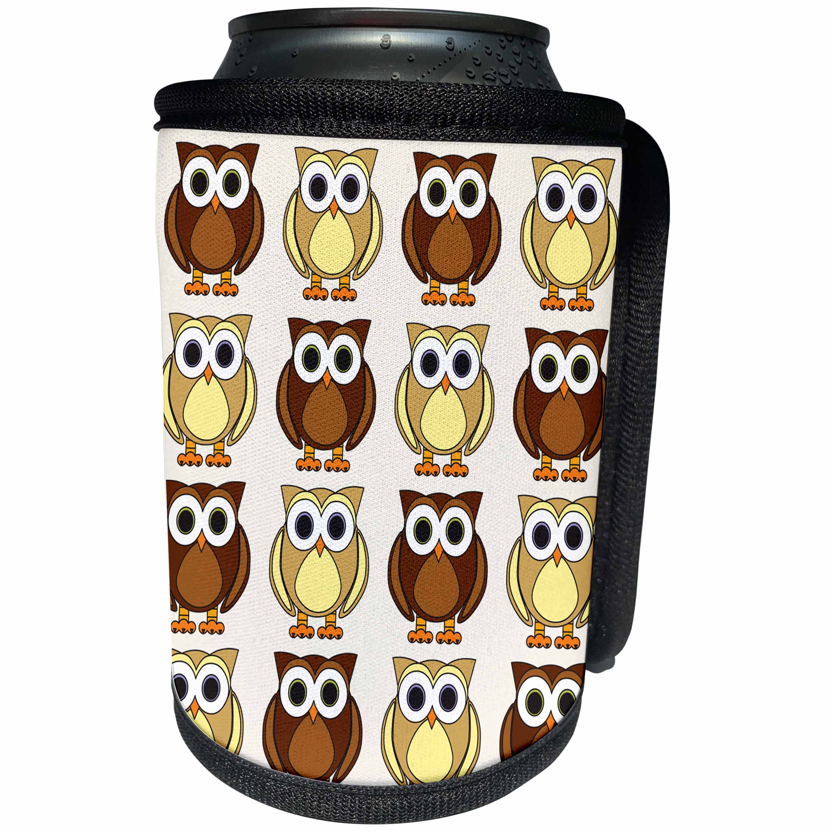 3dRose Janna Salak Designs Woodland Creatures - Cute Brown Owl Print - Can Cooler Bottle Wrap (cc_28531)
