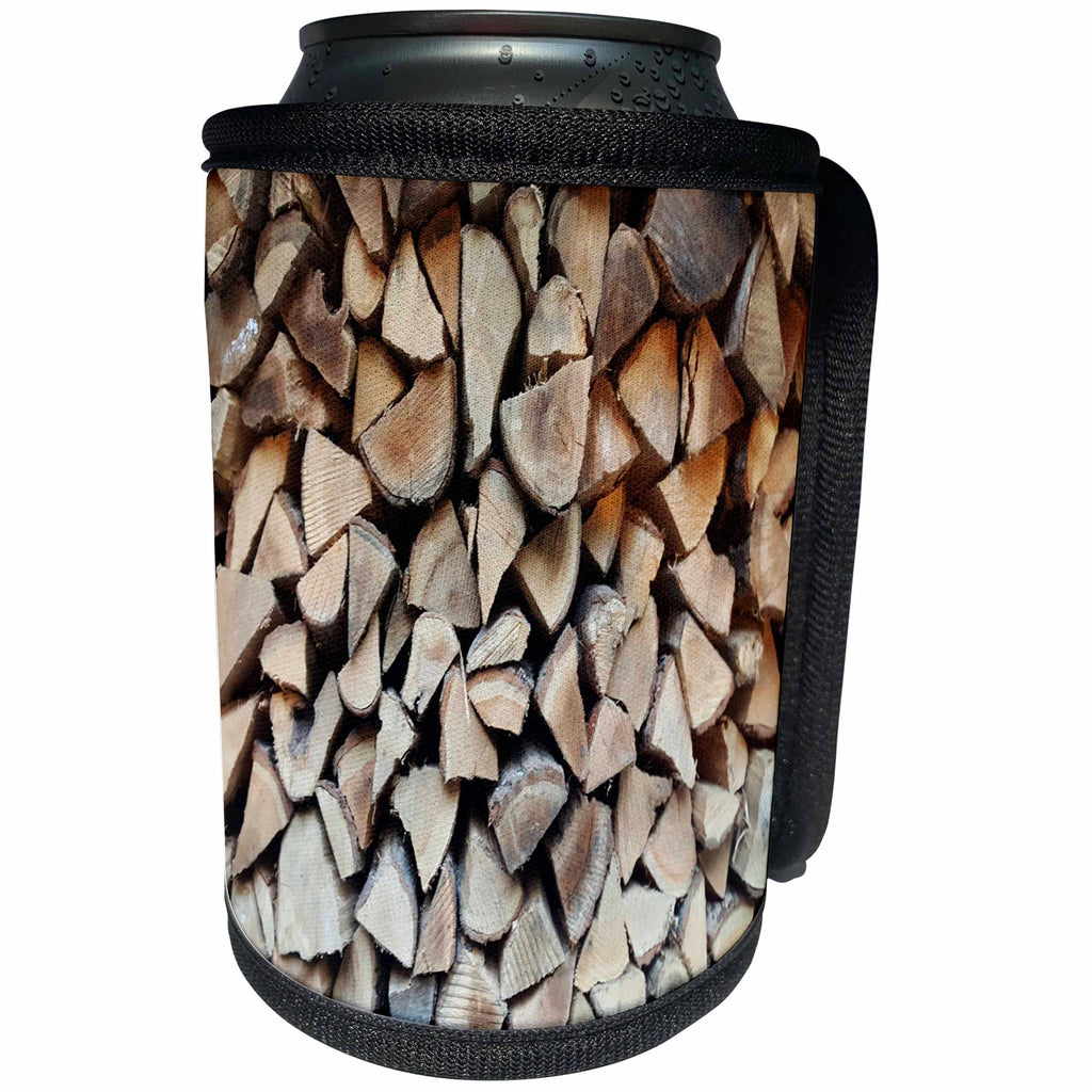 3dRose TDSwhite – Miscellaneous Photography - Rustic Firewood Cut Stacked Side View - Can Cooler Bottle Wrap (cc_285317)