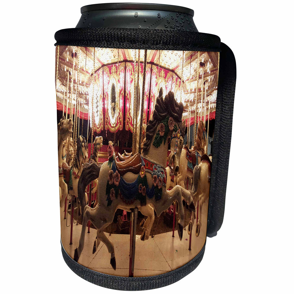 3dRose TDSwhite – Miscellaneous Photography - Hobby Horse Merry Go Round Carousel - Can Cooler Bottle Wrap (cc_285318)