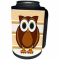 3dRose Janna Salak Designs Woodland Creatures - Cute Brown Owl Cream Taupe Stripe - Can Cooler Bottle Wrap (cc_28532)