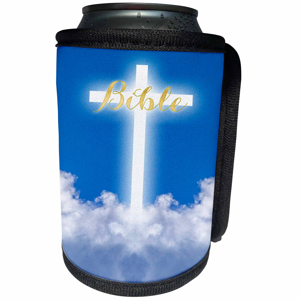 3dRose TDSwhite – Miscellaneous Photography - Bible Glowing Cross Heaven Clouds - Can Cooler Bottle Wrap (cc_285321)