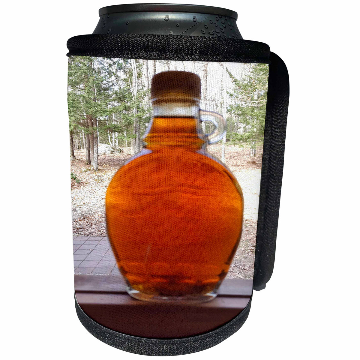 3dRose TDSwhite – Miscellaneous Photography - Maple Syrup Bottle Windowsill - Can Cooler Bottle Wrap (cc_285357)