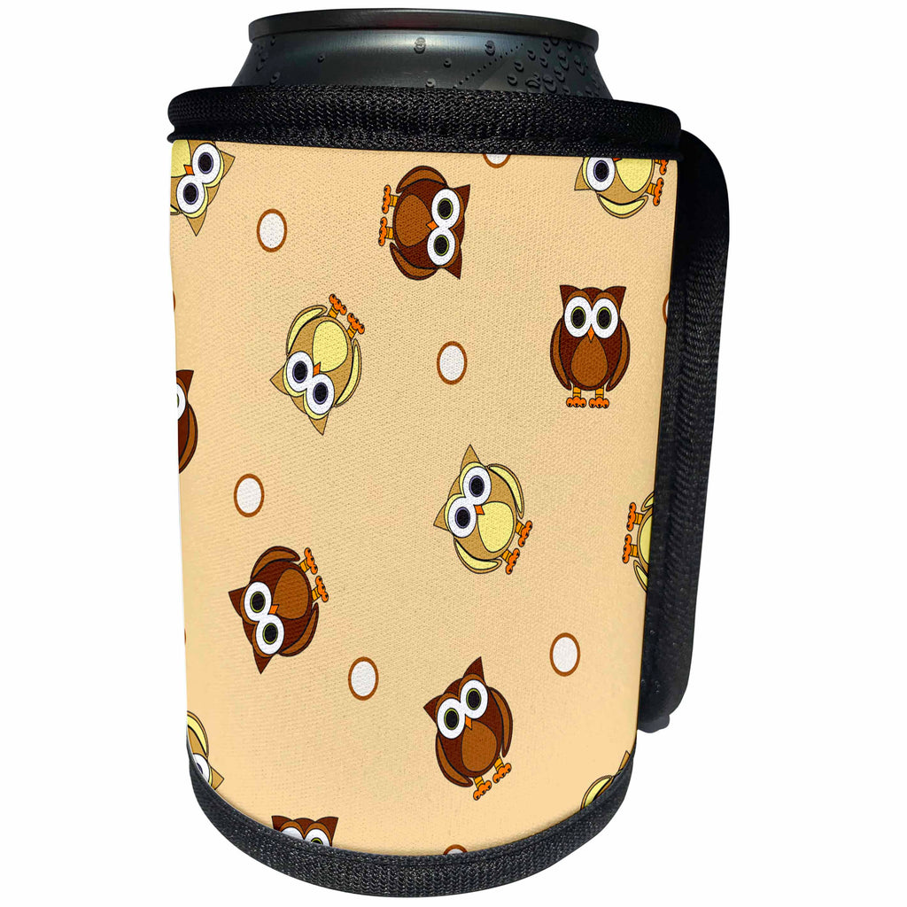3dRose Janna Salak Designs Woodland Creatures - Cute Brown Owl and Dot Print Taupe - Can Cooler Bottle Wrap (cc_28536)