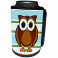 3dRose Janna Salak Designs Woodland Creatures - Cute Brown Owl Blue Green Stripe - Can Cooler Bottle Wrap (cc_28537)
