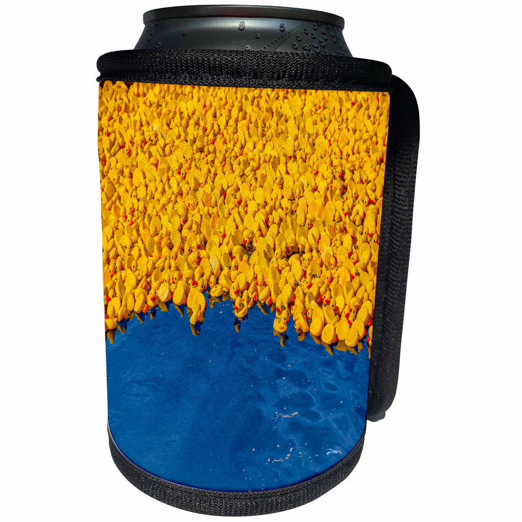 3dRose Yellow Rubber Ducks Float Blue Lake Water - Can Cooler Bottle Wrap (cc_285378)