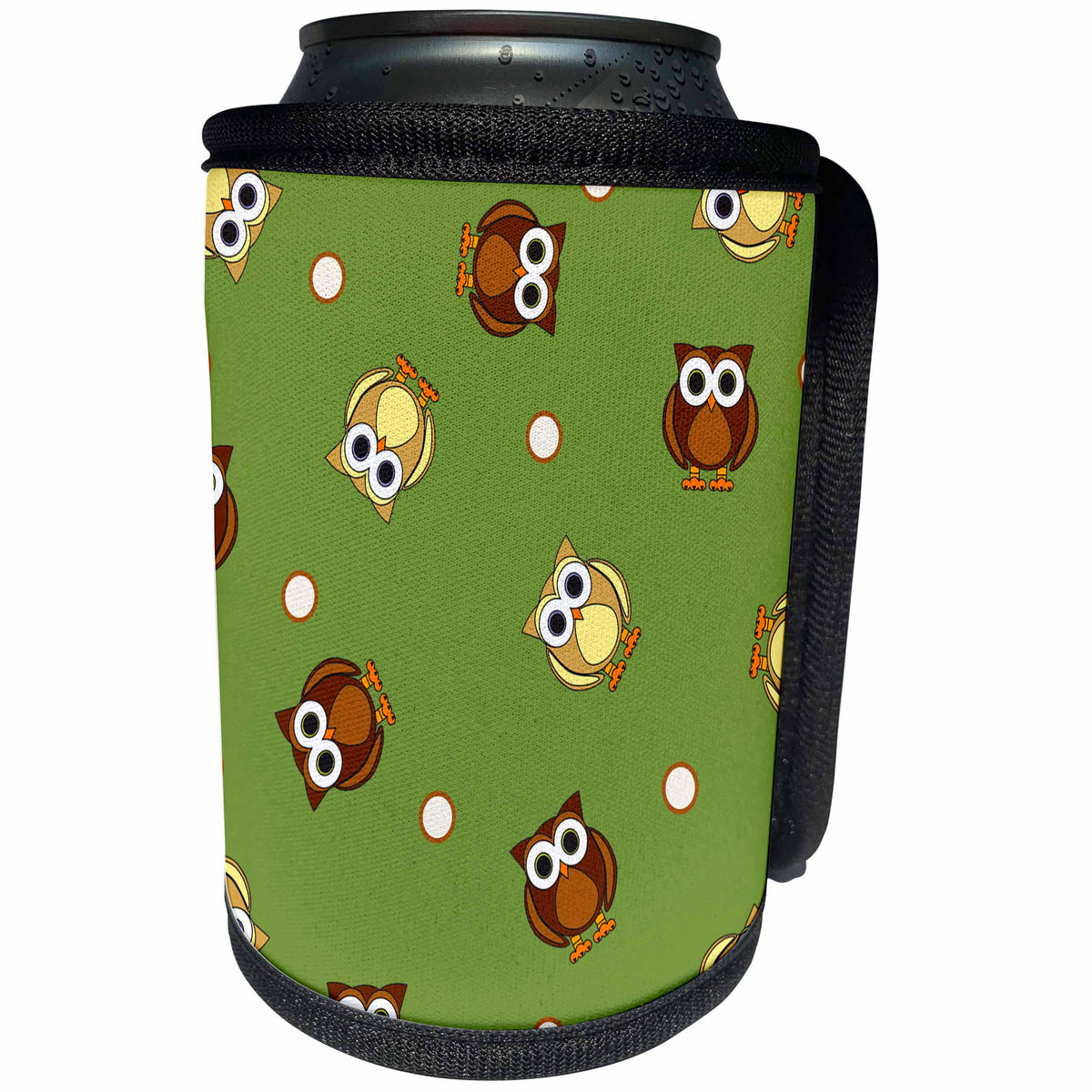3dRose Janna Salak Designs Woodland Creatures - Cute Brown Owl and Dot Print Green - Can Cooler Bottle Wrap (cc_28540)