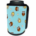 3dRose Janna Salak Designs Woodland Creatures - Cute Brown Owl and Dot Print Blue - Can Cooler Bottle Wrap (cc_28541)