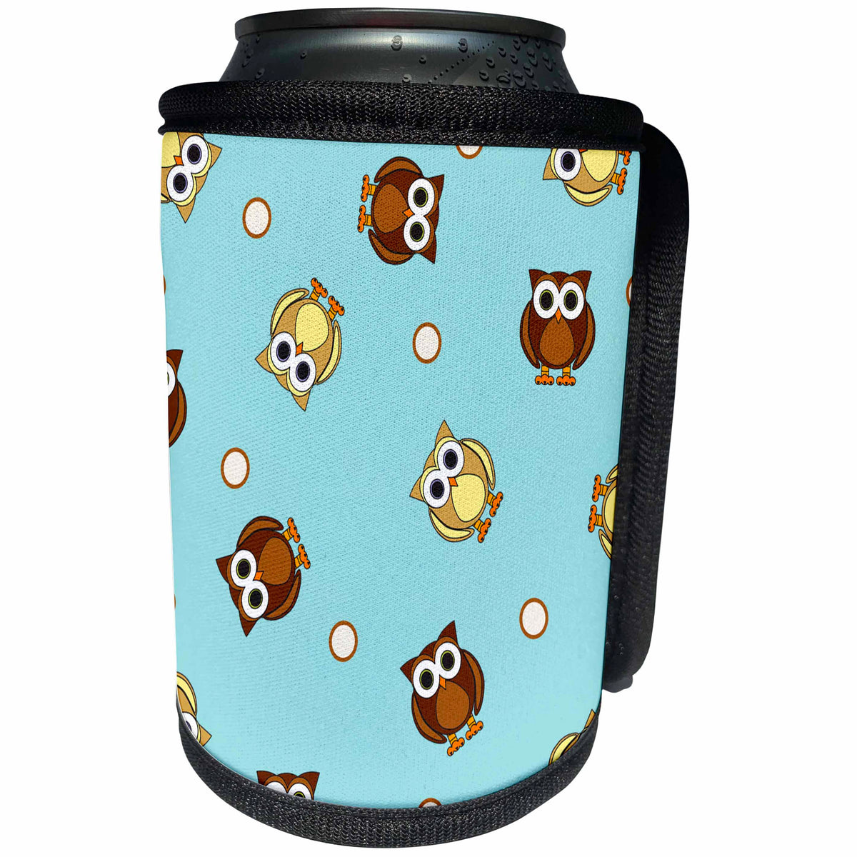 3dRose Janna Salak Designs Woodland Creatures - Cute Brown Owl and Dot Print Blue - Can Cooler Bottle Wrap (cc_28541)