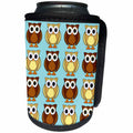 3dRose Janna Salak Designs Woodland Creatures - Cute Brown Owl Print Blue - Can Cooler Bottle Wrap (cc_28542)