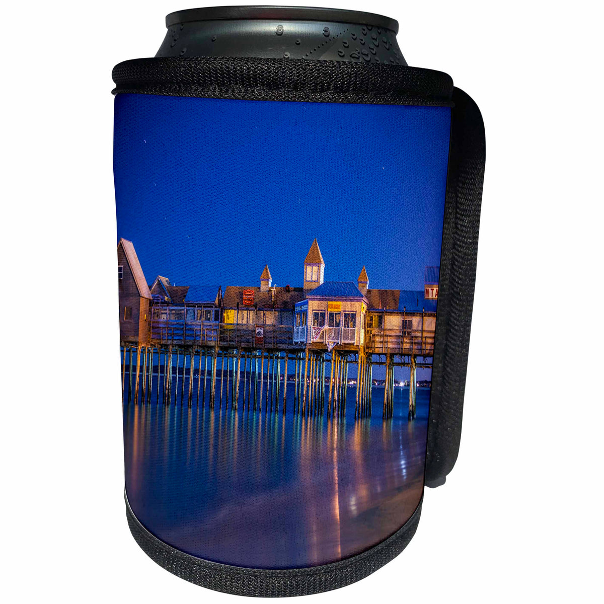3dRose TDSwhite – Miscellaneous Photography - Old Orchard Beach Pier Night Photo - Can Cooler Bottle Wrap (cc_285421)