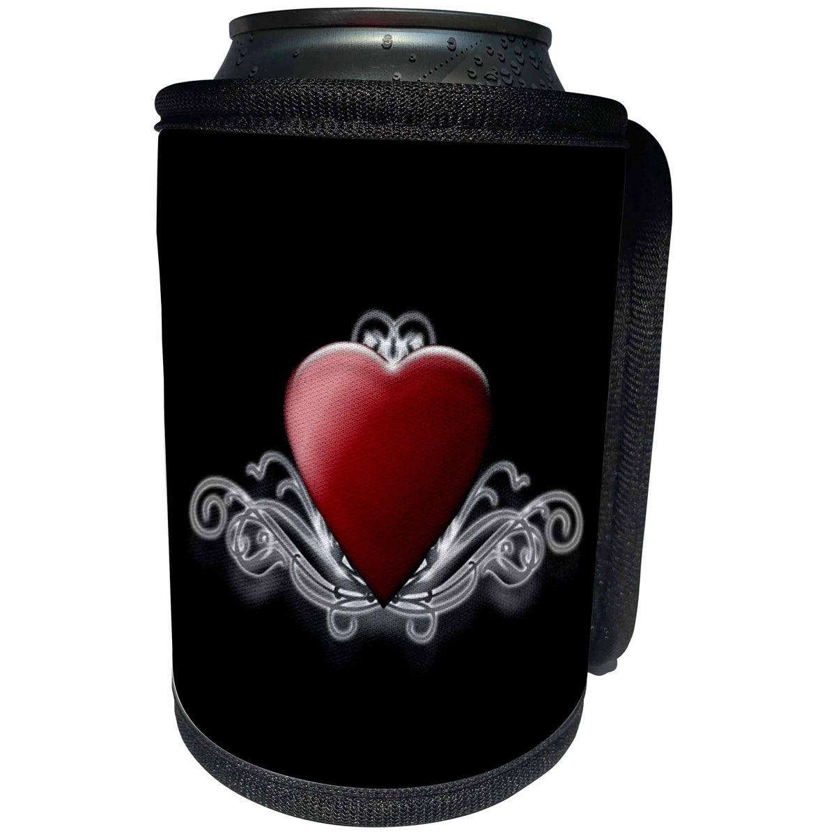 3dRose TDSwhite – Miscellaneous Photography - Red Heart Silver Black - Can Cooler Bottle Wrap (cc_285430)