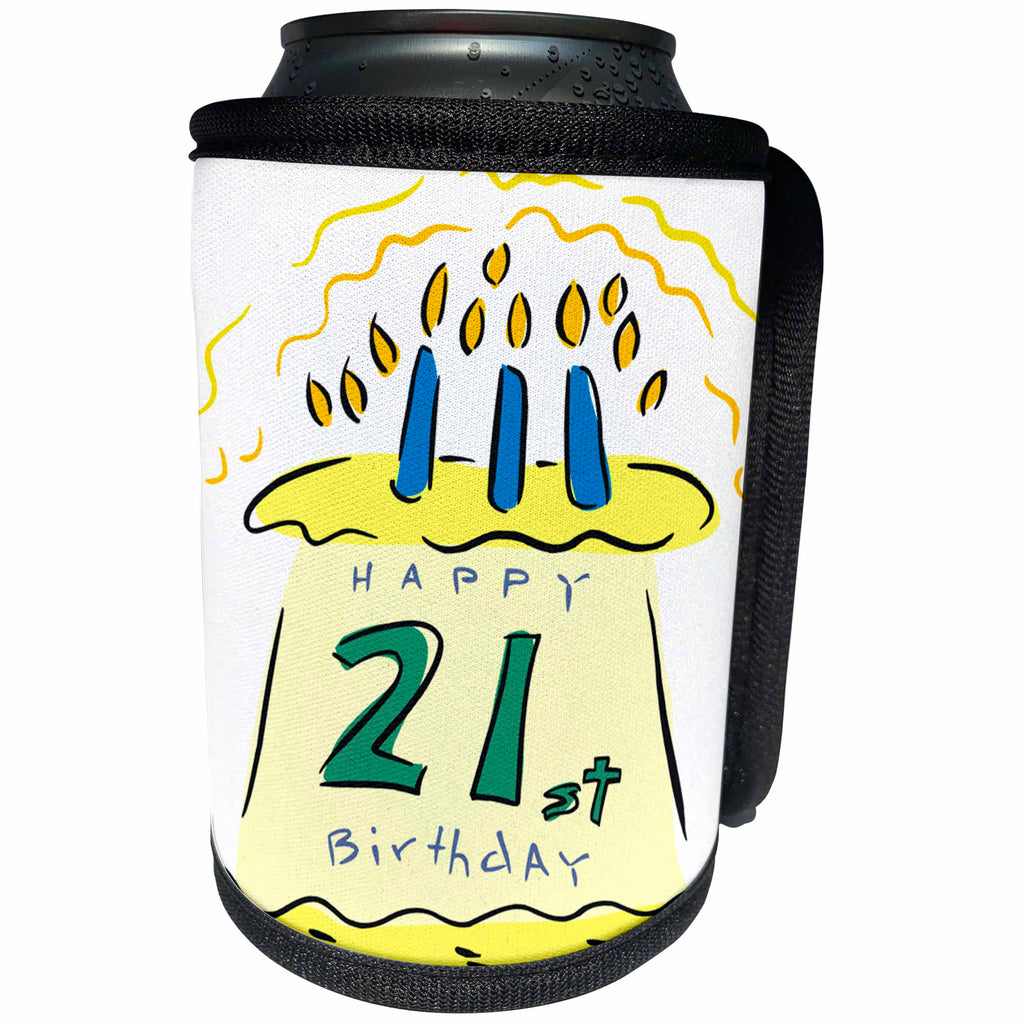 3dRose TDSwhite – Birthday - Happy 21st Birthday - Can Cooler Bottle Wrap (cc_285666)