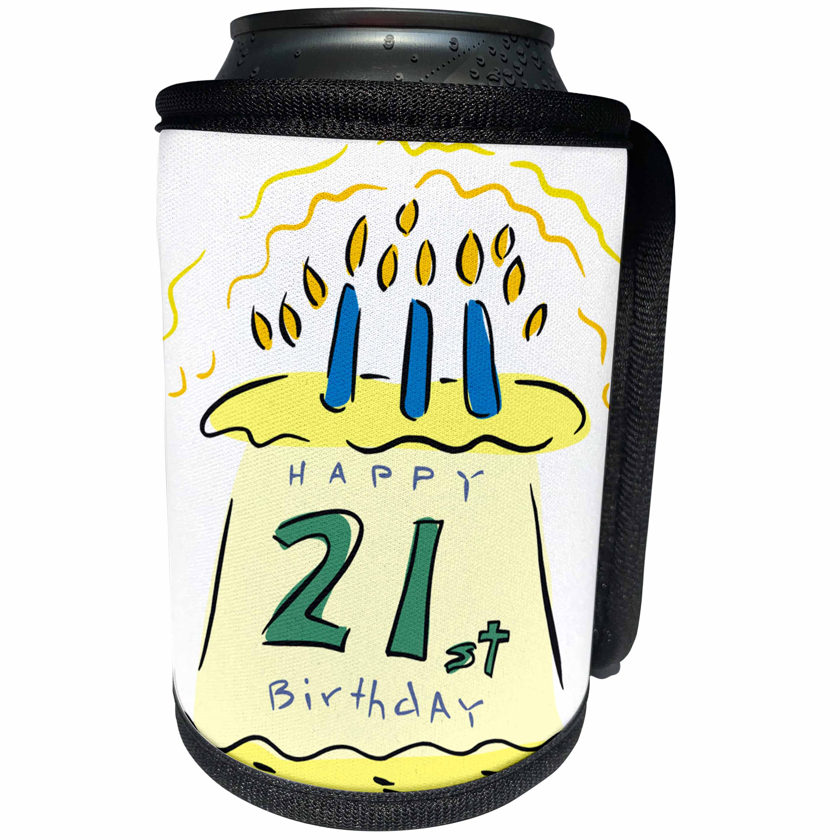 3dRose TDSwhite – Birthday - Happy 21st Birthday - Can Cooler Bottle Wrap (cc_285666)