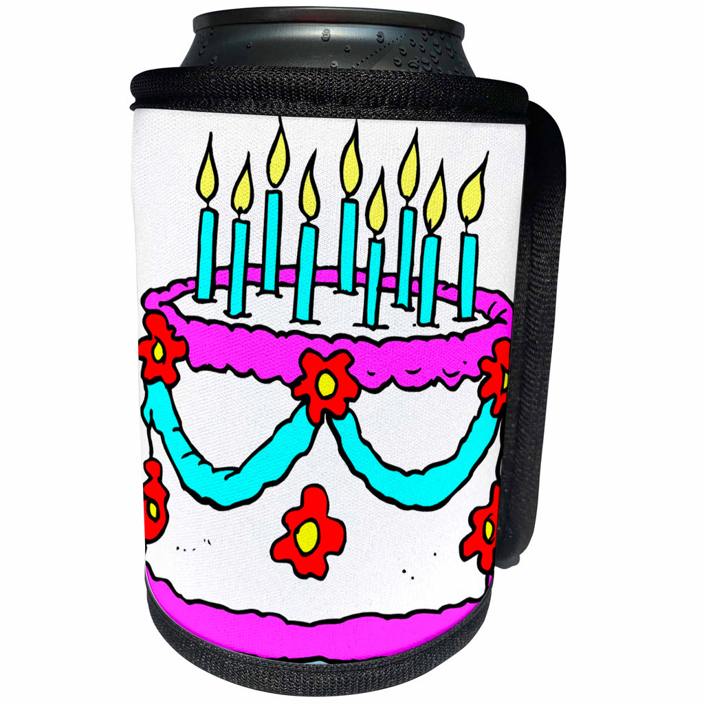 3dRose TDSwhite – Birthday - Happy Birthday Cake - Can Cooler Bottle Wrap (cc_285669)