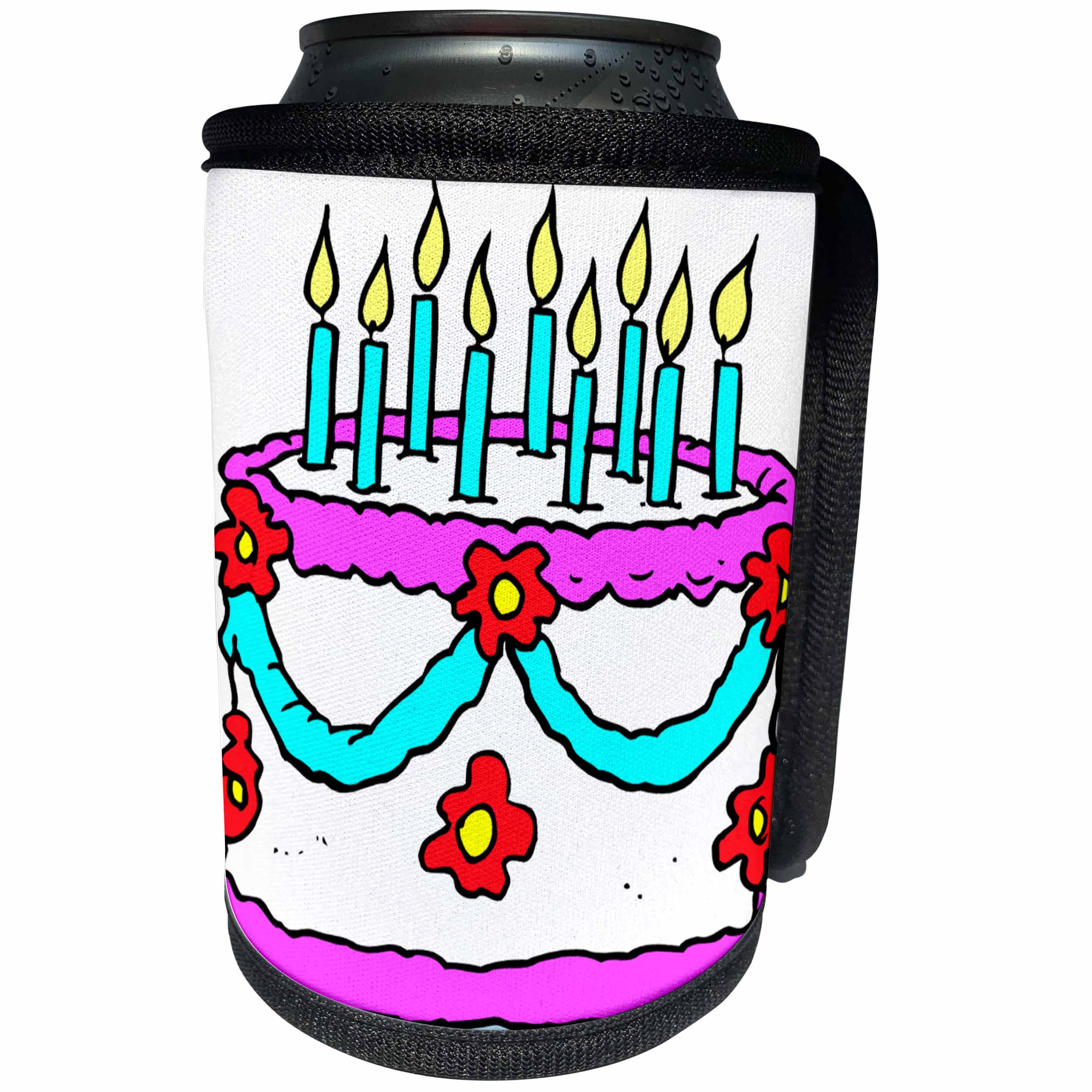 3dRose TDSwhite – Birthday - Happy Birthday Cake - Can Cooler Bottle Wrap (cc_285669)