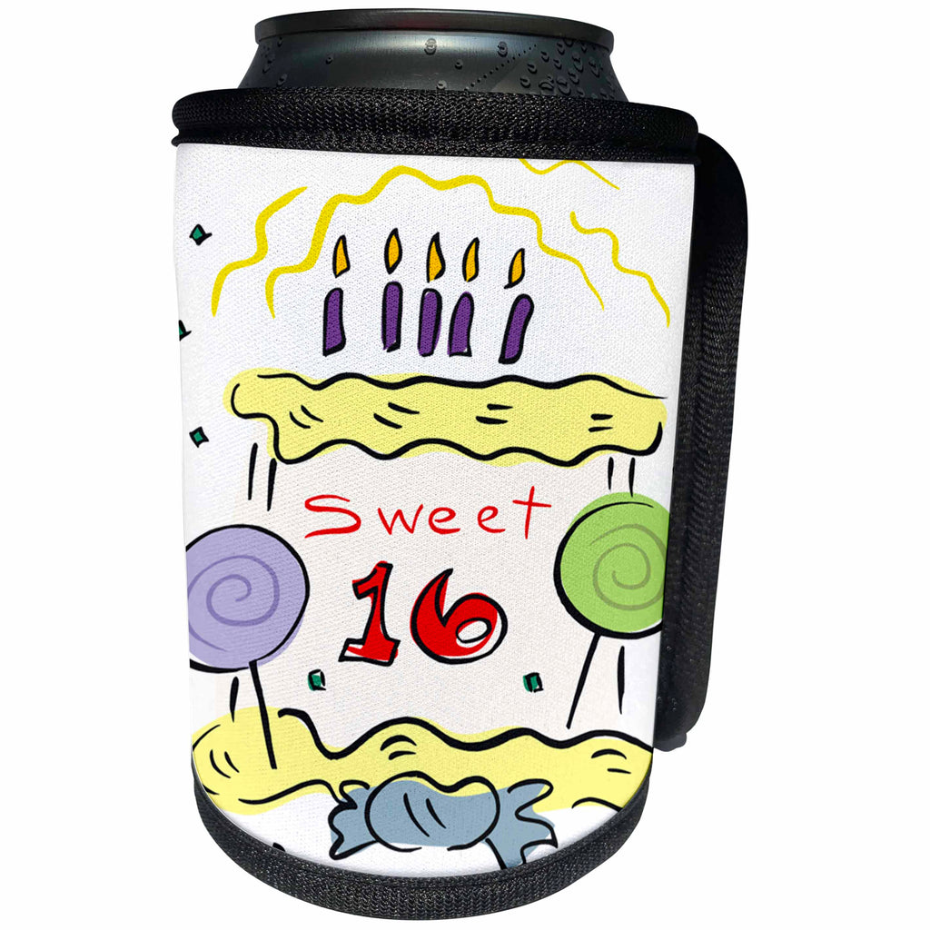 3dRose TDSwhite – Birthday - Happy Sixteenth Birthday - Can Cooler Bottle Wrap (cc_285685)