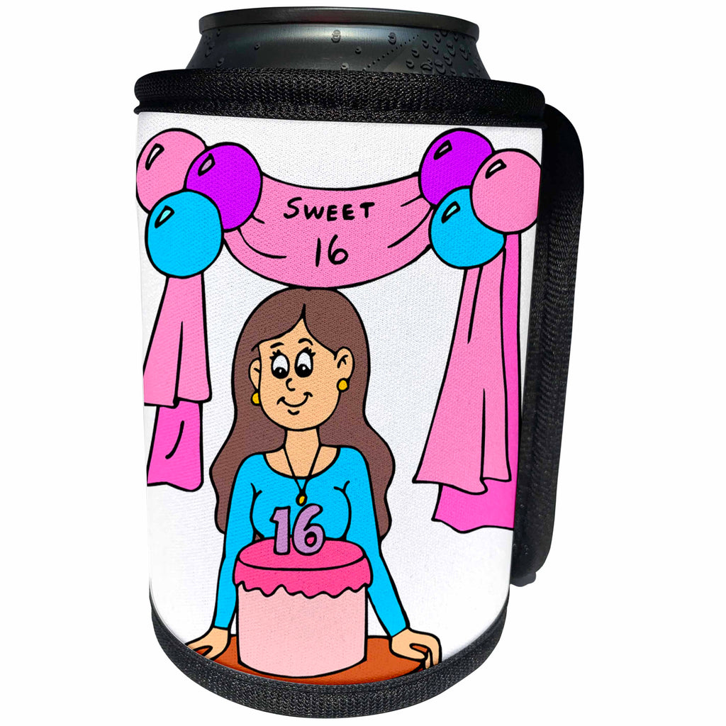 3dRose TDSwhite – Birthday - Sweet 16 Year Old Birthday - Can Cooler Bottle Wrap (cc_285700)