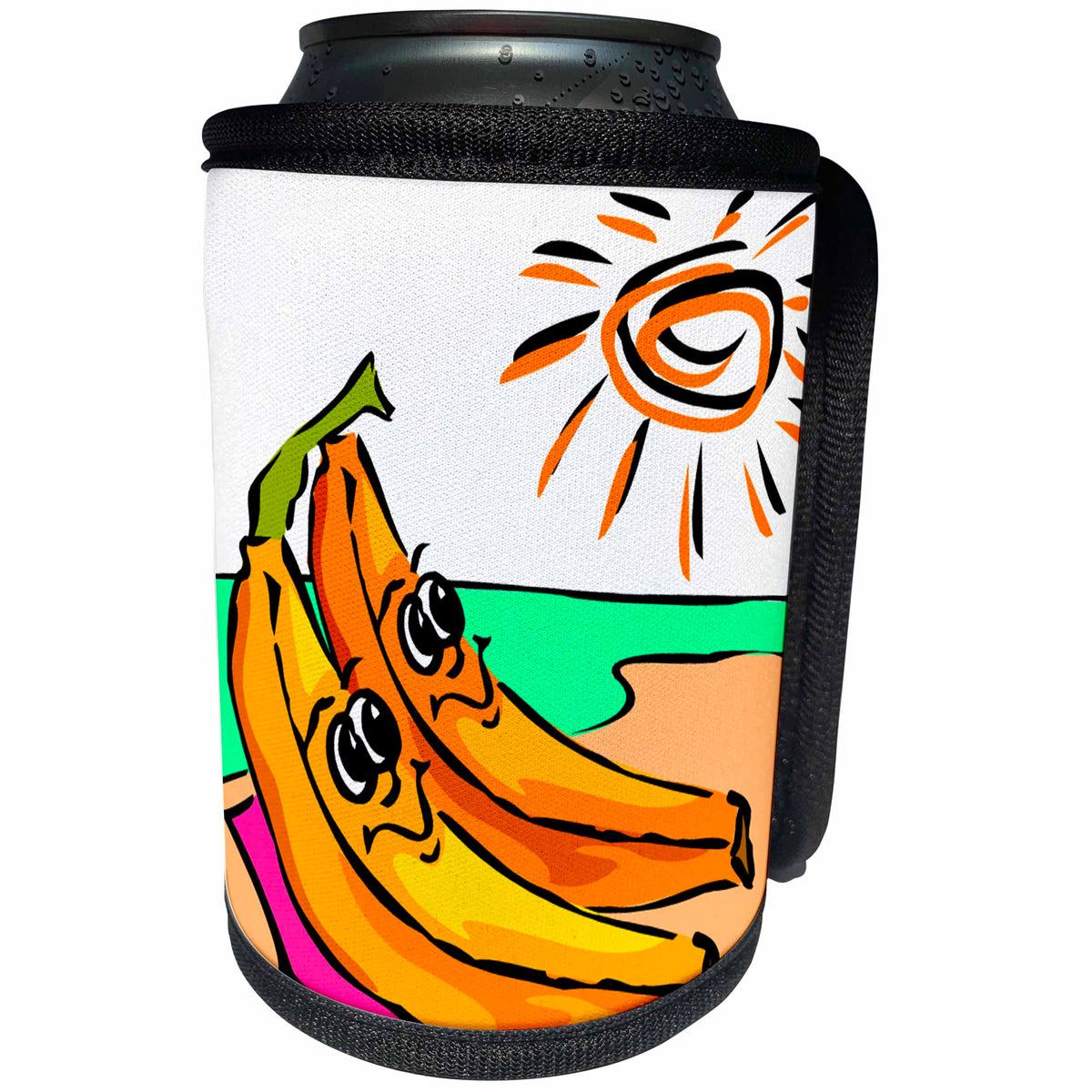 3dRose TDSwhite – Summer Beach Theme - Funny Beach Bananas Relaxation - Can Cooler Bottle Wrap (cc_285717)