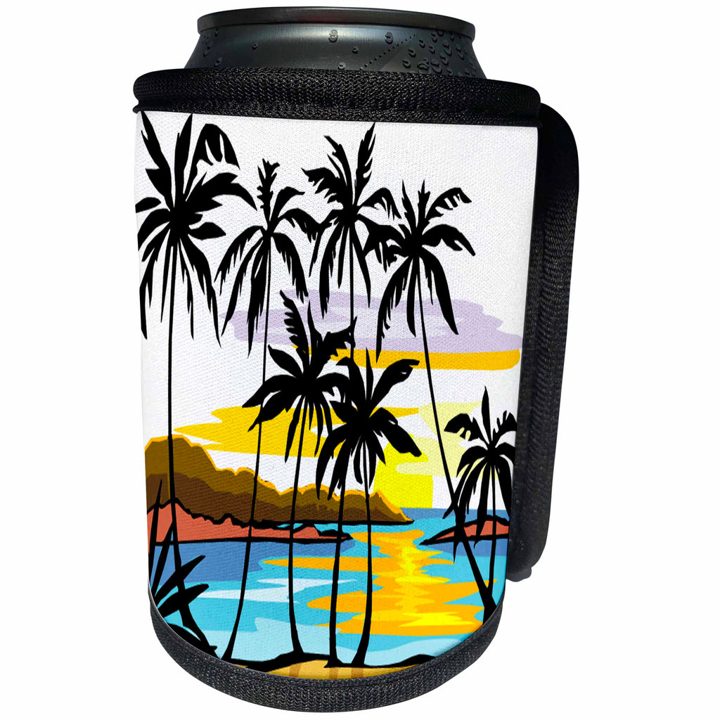 3dRose TDSwhite – Summer Beach Theme - Palm Tree Background - Can Cooler Bottle Wrap (cc_285719)