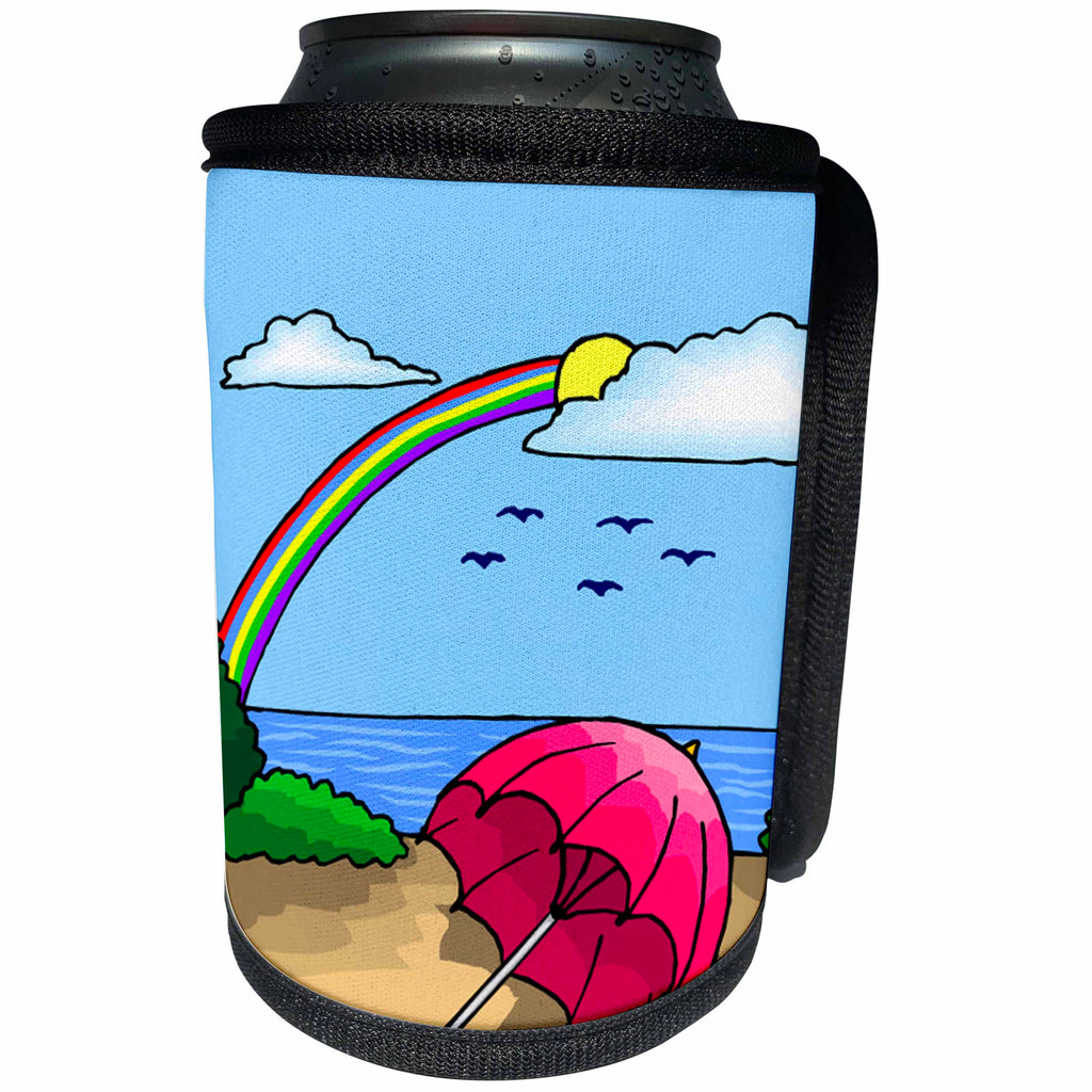 3dRose TDSwhite – Summer Beach Theme - Rainbow Sky Beach Umbrella - Can Cooler Bottle Wrap (cc_285723)