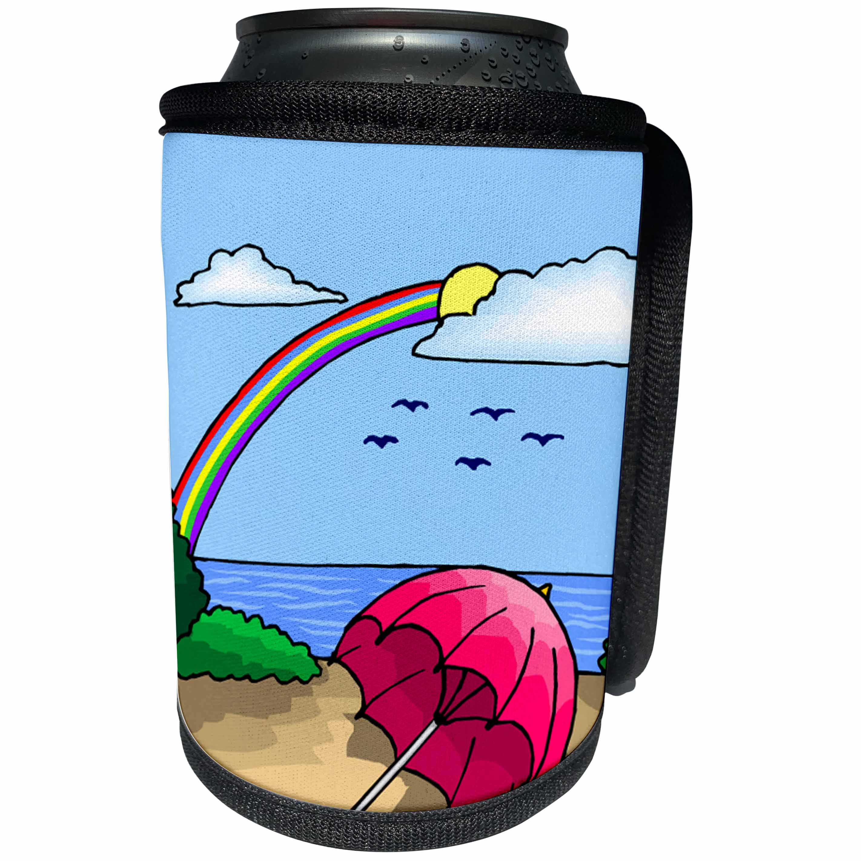 3dRose TDSwhite – Summer Beach Theme - Rainbow Sky Beach Umbrella - Can Cooler Bottle Wrap (cc_285723)