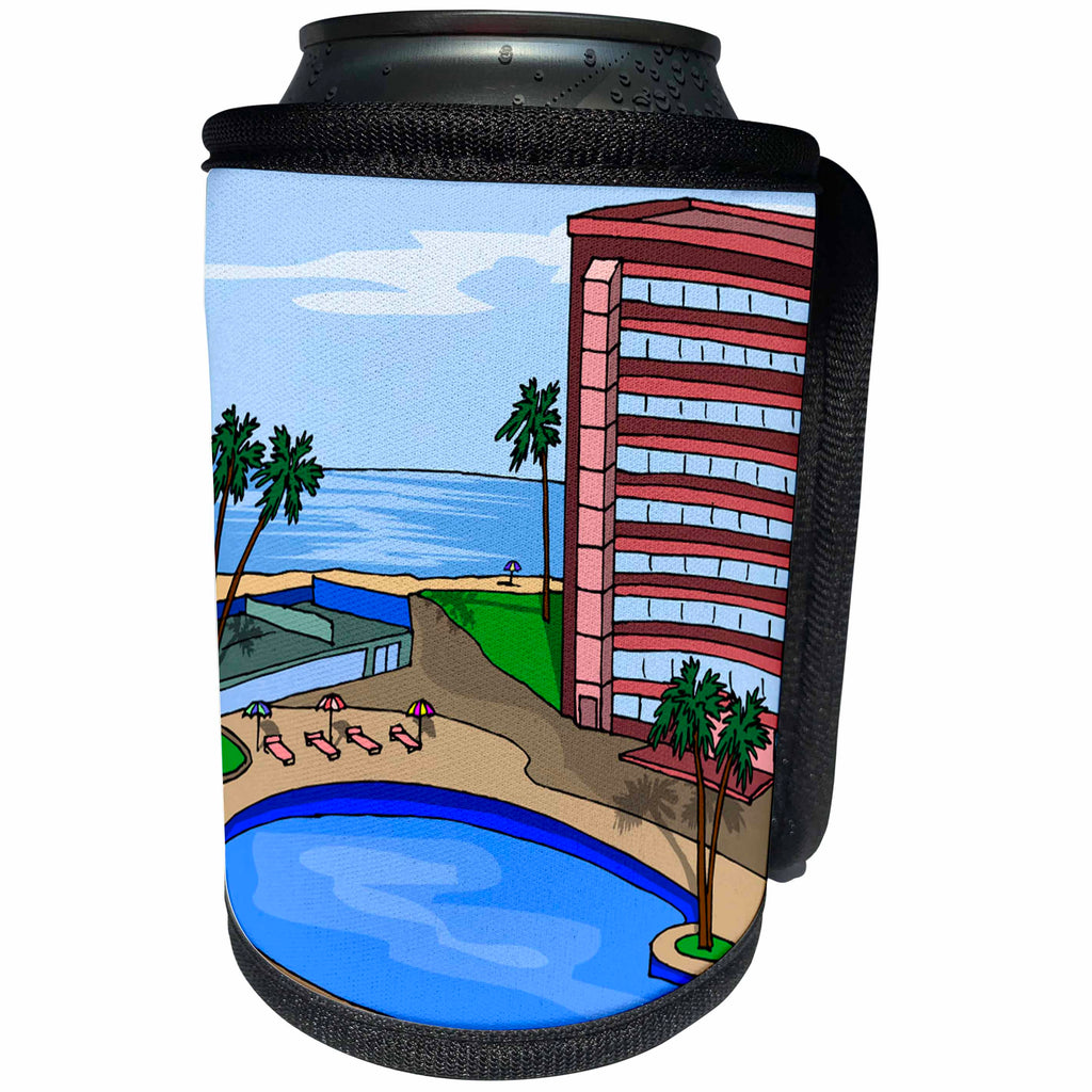 3dRose TDSwhite – Summer Beach Theme - Tropical Island Resort - Can Cooler Bottle Wrap (cc_285730)