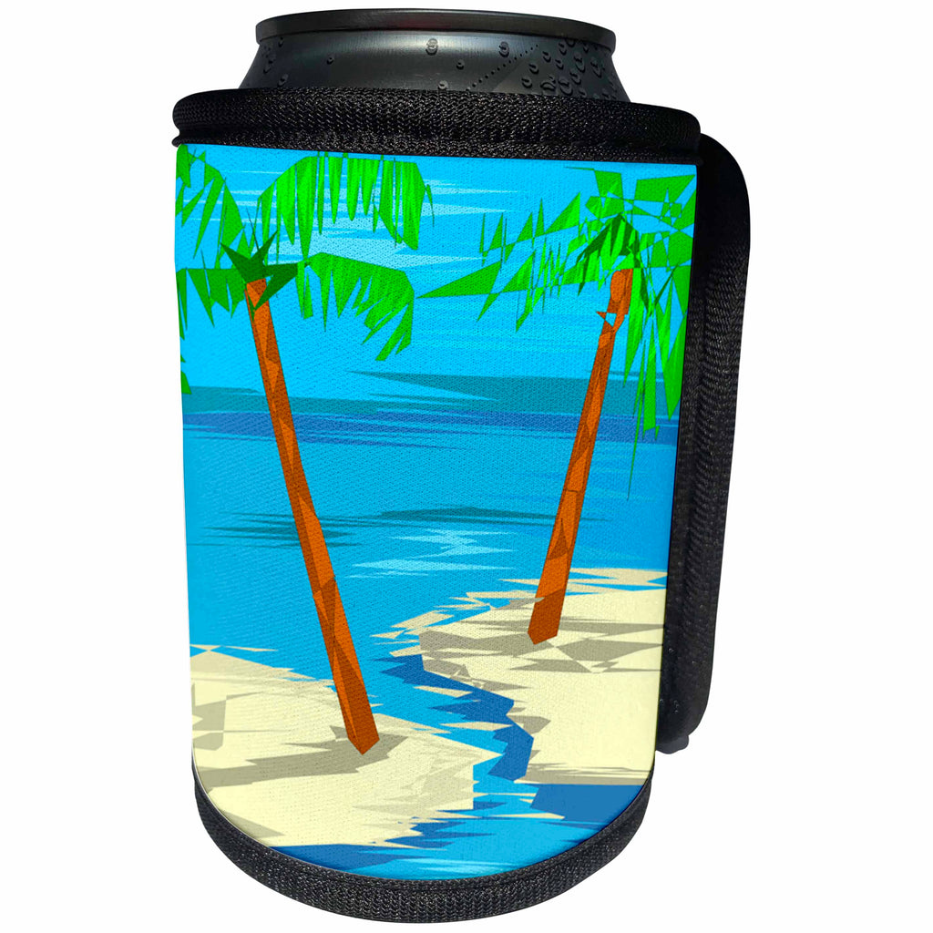 3dRose TDSwhite – Summer Beach Theme - Two Palm Trees Ocean Water - Can Cooler Bottle Wrap (cc_285735)