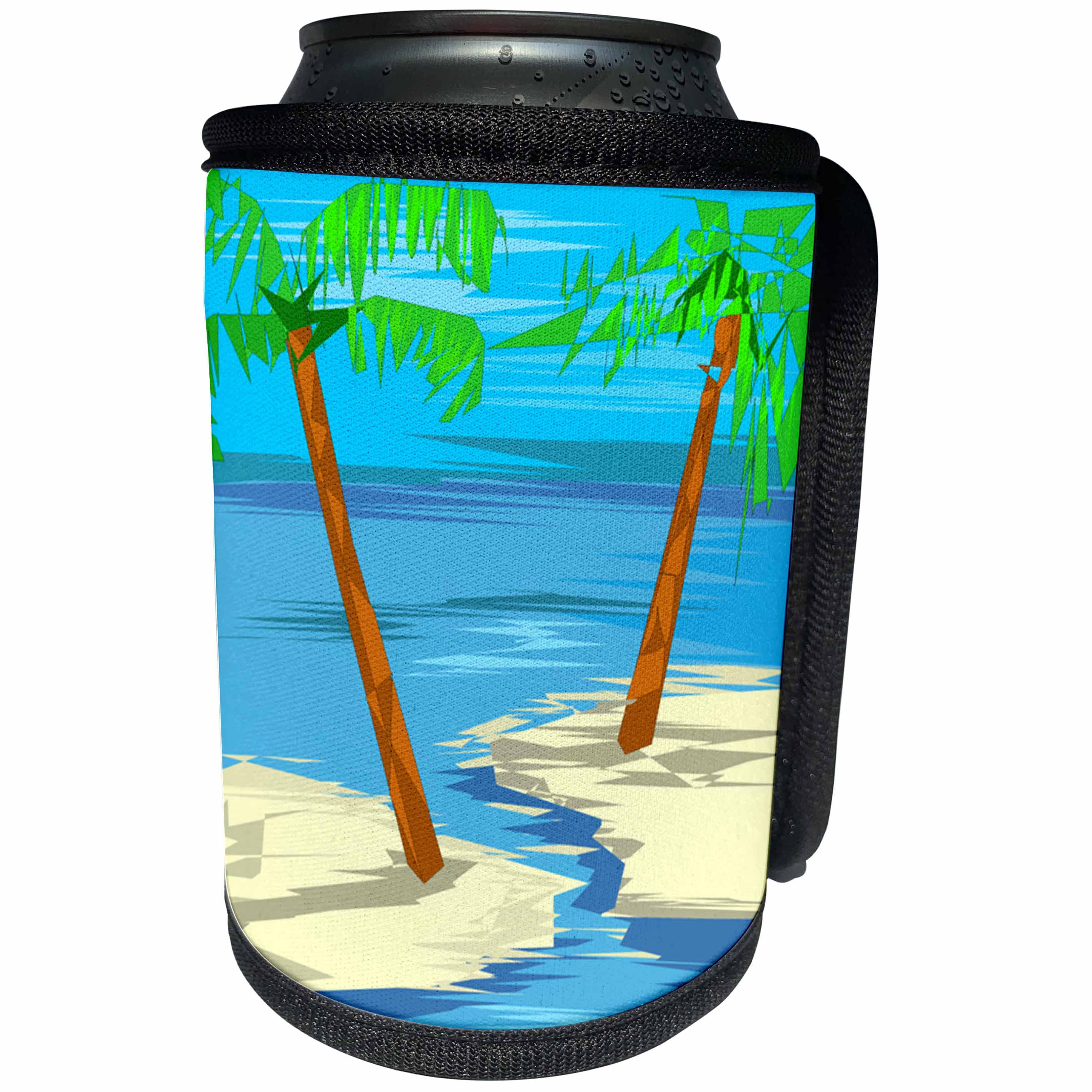 3dRose TDSwhite – Summer Beach Theme - Two Palm Trees Ocean Water - Can Cooler Bottle Wrap (cc_285735)