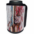 3dRose Alexis Photography - Texture Wood - Image of damaged, grunge wooden planks, large knot, red, blue paint - Can Cooler Bottle Wrap (cc_285787)
